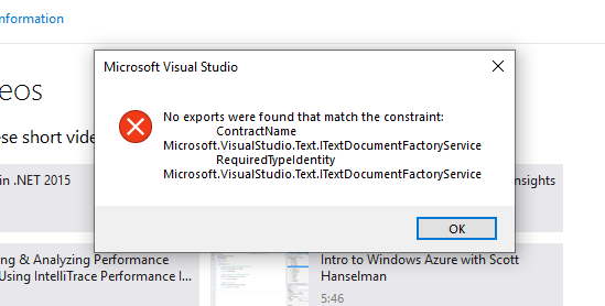 No exports were found that match the constraint contract name Visual Studio 2013